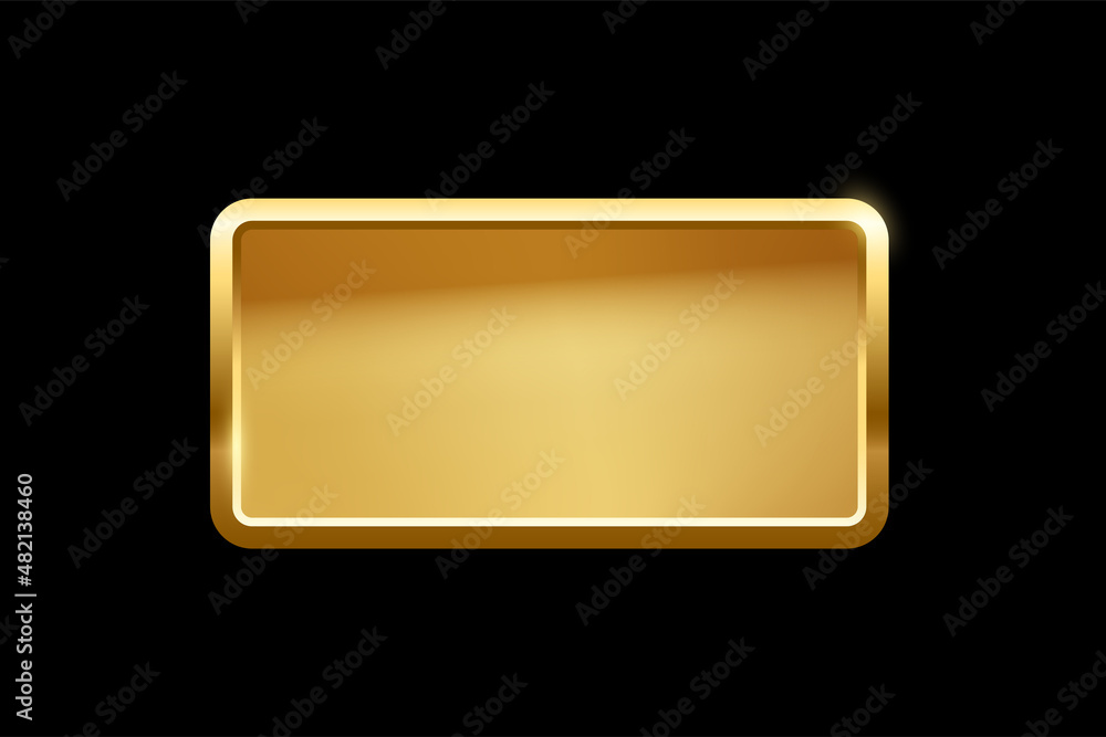 Aufkleber gold rectangle button with frame, 3d golden glossy elegant design for empty emblem