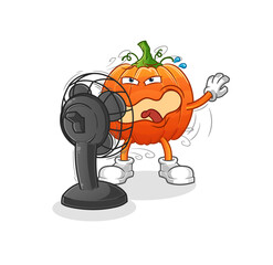 pumpkin in front of the fan character. cartoon mascot vector