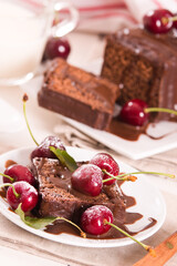 Chocolate pound cake with cherries.
