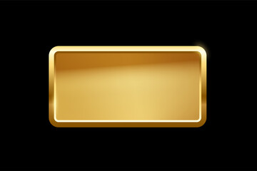 Gold rectangle button with frame, 3d golden glossy elegant design for empty emblem