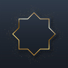 Gold star with eight points, stardust and glow light effect, abstract symmetry decor