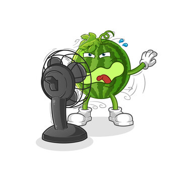 recommend clip art: watermelon in front of the fan character. cartoon mascot vector