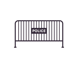 Portable steel police fence and urban steel barrier design flat vector illustration.