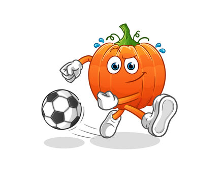 pumpkin kicking the ball cartoon. cartoon mascot vector