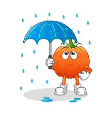 pumpkin holding an umbrella illustration. character vector