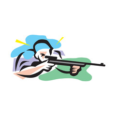 Sketch illustration of a soldier lying and aiming a weapon