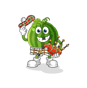 recommend clip art: watermelon scottish with bagpipes vector. cartoon character