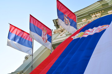 Flag of the Republic of Serbia and province of Vojvodina in north Serbia.