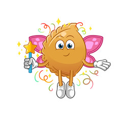dumpling fairy with wings and stick. cartoon mascot vector