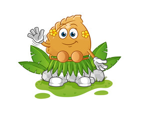 dumpling hawaiian waving character. cartoon mascot vector
