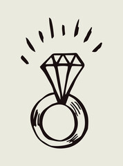 A ring with a diamond. Graphic hand drawn illustration. Vector.