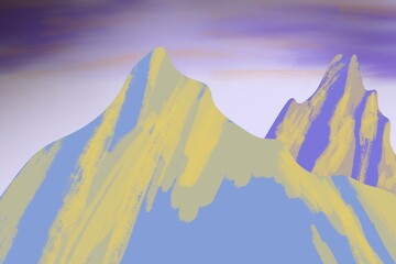 Fantasy on the theme of the mountain landscape. Illustration drawing of Mount Everest. Panoramic view. Traveling in the mountains, climbing.