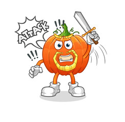 pumpkin knights attack with sword. cartoon mascot vector