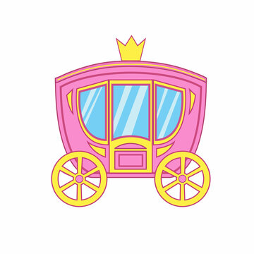 Pink carriage princess. Vector illustration beautiful cartoon vintage trolley Cinderella. 