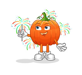 pumpkin with fireworks mascot. cartoon vector