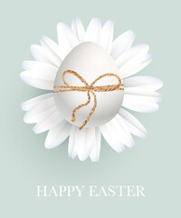 Easter white egg on a daisy, tied with twine - 482142453