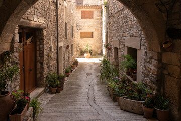 Fototapeta na wymiar old street in the medieval town of guimera in catalonia