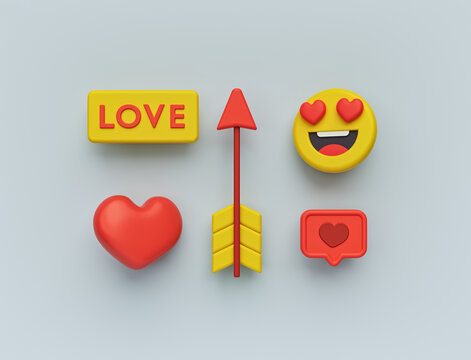 valentines day cute icon set. minimal design. 3d rendering