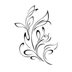 ornament 2174. stylized twig with leaves and vignettes in black lines on a white background