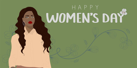 Happy women's day illustration with woman and flowers