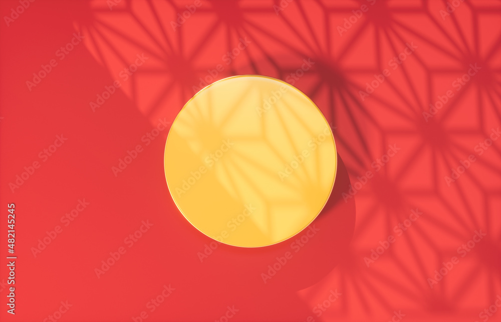 Aufkleber Chinese background with podium for product display. 3d rendering. Top view. Flat lay.