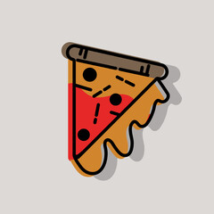 Vector illustration. Pizza slice with melted cheese and pepperoni.  Hand-drawn pizza icon and symbol. fast food