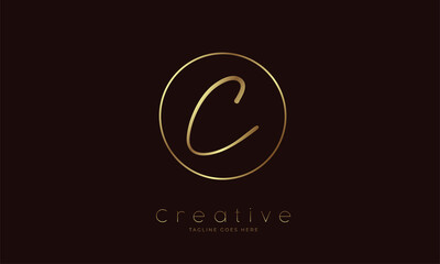 Initial C Logo. hand drawn letter C in circle with gold colour. usable for business. personal and company logos. vector illustration