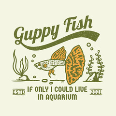 yellow tail guppy fish vintage logo with grunge