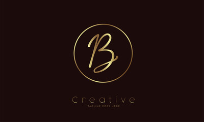 Initial B Logo. hand drawn letter B in circle with gold colour. usable for business. personal and company logos. vector illustration