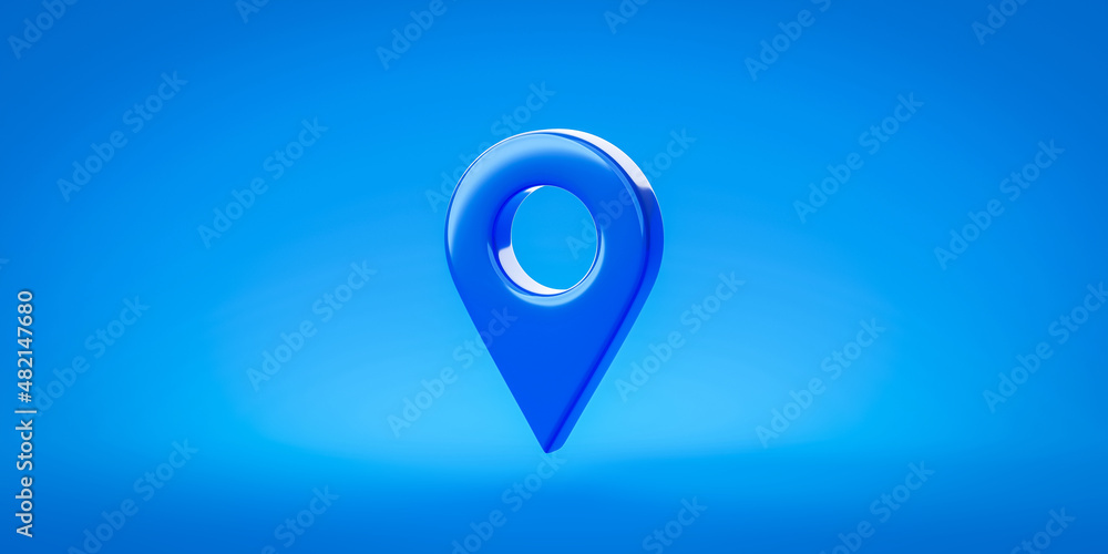 Poster blue location 3d icon of travel navigation road pointer map sign or find delivery distance target gp