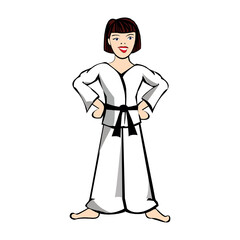 Fighting Girl in kimono isolated on a white background in EPS10