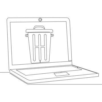 recommend clip art: Continuous line art Laptop screenTrash can concept