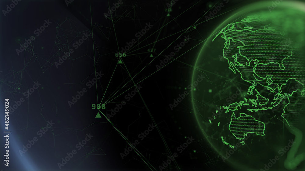 Poster Abstract Green 3D Digital Earth Rotation with Plexus Loop Design Concept Illustration Background.