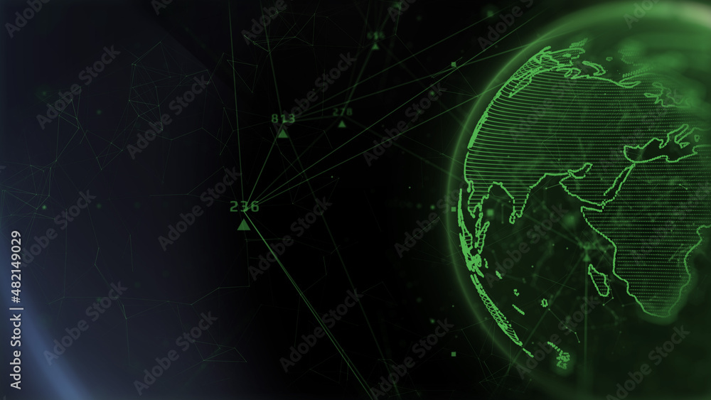 Poster technology digital earth data transmission line network communication signal transfer illustration b