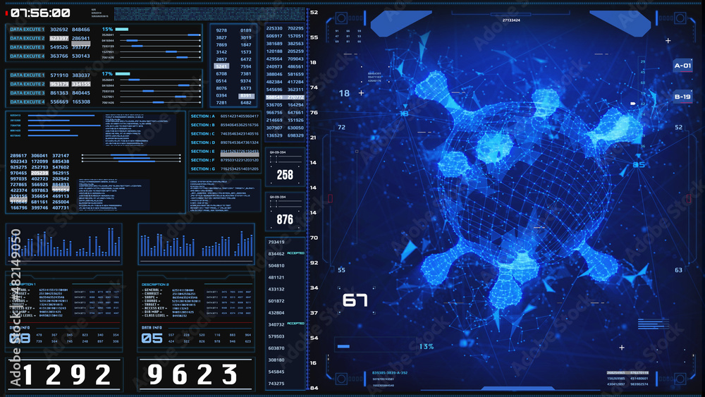 Poster HUD Futuristic DNA Molecule Structure System Analysis Interface Digital Technology System Display Illustration.