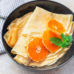 crepes thin pancake citrus Shrovetide holiday Maslenitsa sweet dessert breakfast pancakes healthy...