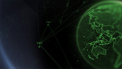 Abstract Green 3D Digital Earth Rotation with Plexus Loop Design Concept Illustration Background.