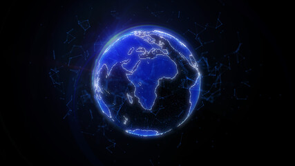 Earth Global Science Communication Rotation in Galaxy Concept Graphic Design Illustration.