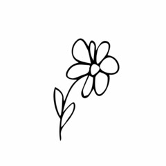Flower icon. Hand drawn simple black outline vector illustration clip art in doodle style, isolated on white background