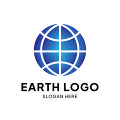 Earth globe logo blue color vector.