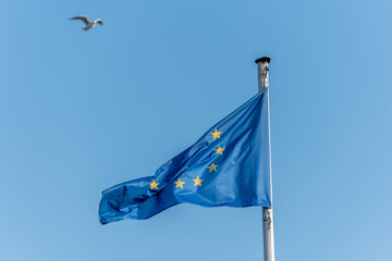 European flag fluttering in the wind.