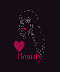 Illustration beuty lady. Drawing of a girl with a heart, Valentine,s day.
