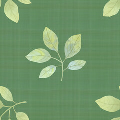 Seamless botanical pattern of green leaves. Watercolor leaves for design, wallpaper, print. Ornament of delicate green leaves.