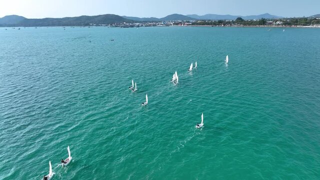 Sailing group boad in the island 
Open Sea