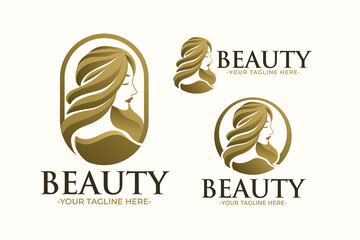 beauty woman gold vector logo template