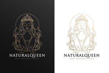 line art natural queen gold logo template