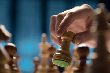 Man moving a piece on the chessboard