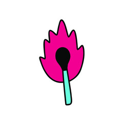 Burn match illustration on white background. Isolated object. Isolated vector illustration. Vector fire  icon.