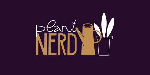 Vector set with lettering and indoor plants. Isolated illustrations for stickers, embroidery, badges, pins and clothing