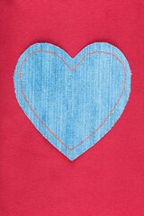 Empty heart with space for design, space for text. Heart symbol lying on red silk. - 482155280